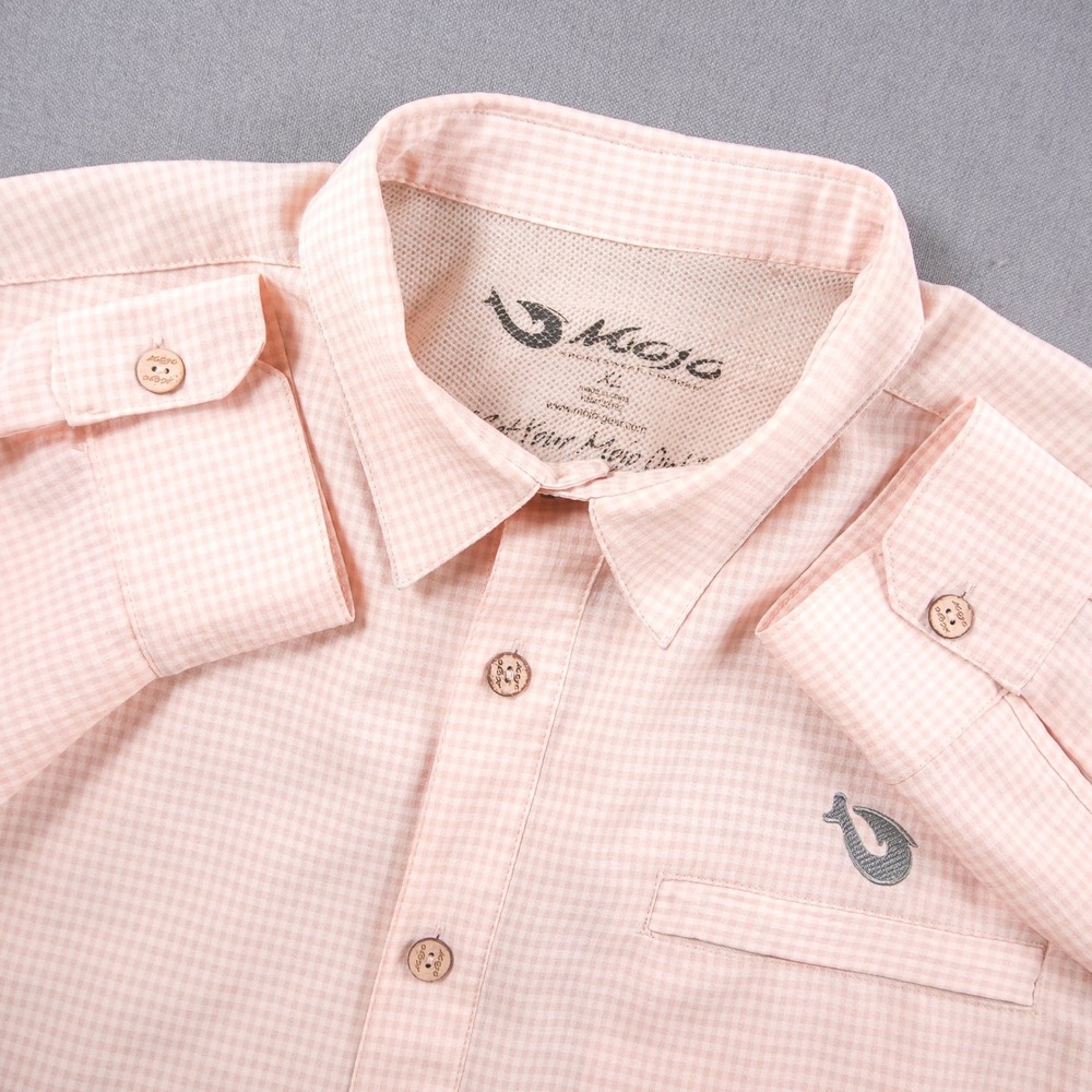 Fishing Lightweight Mens XL Pink Gingham Button Up Shirt Outdoor